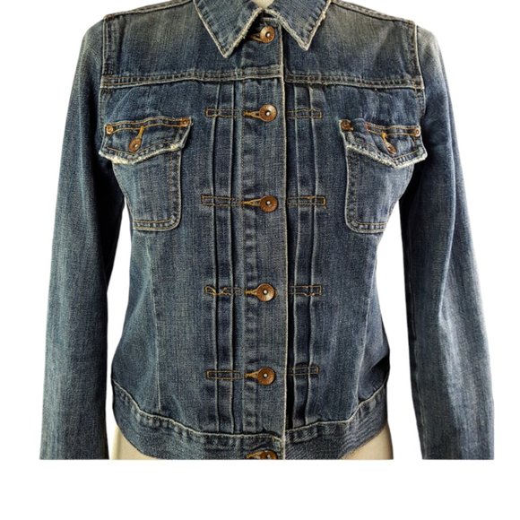 Jeans Jacket women sz S pleated front Gap 1969 Dark blue Denim 100% cotton - Picture 3 of 12